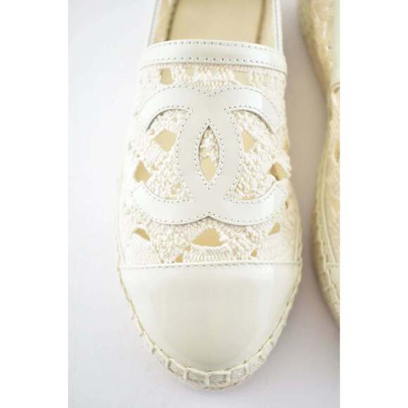 Chanel 20S Beige Ivory Patent Leather CC Logo Espadrille Slip On Ballet Flat 38 - Picture 7 of 9
